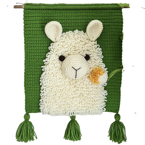 Lama Groen wandkleed met lama.